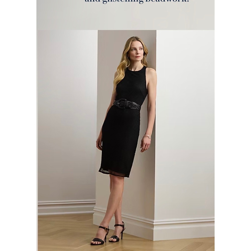 Lauren Ralph Lauren Beaded Netting Sleeveless Cocktail Dress Black Size 14 NWT
